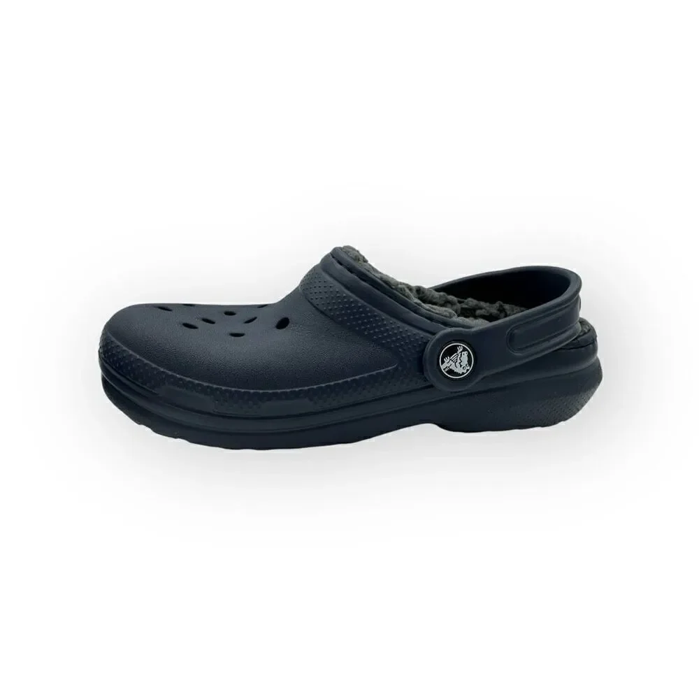 NWOT Crocs Unisex Kids Faux Fur Classic Lined Clog Navy Blue Size J2